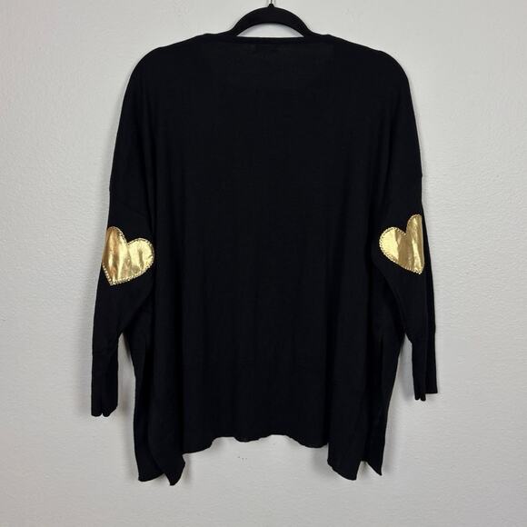 NWT Mersea Knit Gold Heart Patches Relaxed Oversized Step Hem Sweater One Size - Picture 4 of 7